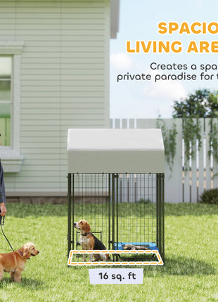 Outdoor Dog Kennel with Roof, 4' x 4' x 6' Heavy Duty Welded Wire Dog Playpen Enclosure with Escape-proof Lock