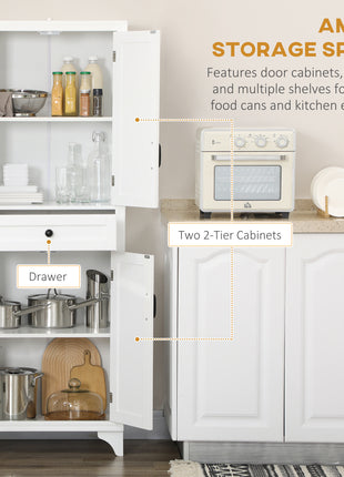 67" 4-Door Kitchen Pantry with Drawer and Adjustable Shelves, White