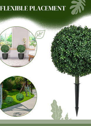 Artificial Boxwood Trees w/ Ground Stake, Set of 2 Ball Shaped Topiary Trees for Home Office & Living Room, UV Resistant