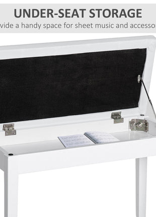 Piano Bench, Duet Piano Chair with Faux Leather Padded Cushion and Wooden Frame, Button Tufted Keyboard Bench, White