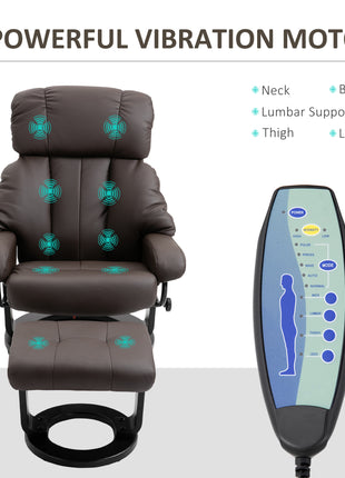Recliner with Ottoman Footrest, Recliner Chair with Vibration Massage, Faux Leather and Swivel Wood Base for Living Room and Bedroom, Brown