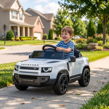 12V Ride on Car Licensed Land Rover with Remote, Suspension, Slow Start, 3 Speeds, Lights, Music, Horn for 3-5, White