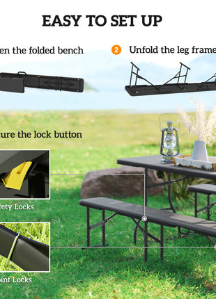 2 Pack 6 ft Portable Foldable Bench Seats, Plastic Folding Benches with Carrying Handle for Camping, Black