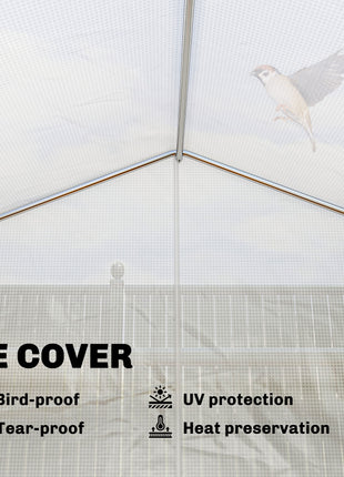 10'x11'x6' Walk-in Tunnel Greenhouse with Shelves, Mesh Door and Windows, Plant Hot House with PE Cover, White