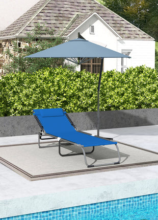 Foldable Chaise Lounge, 4-Position Reclining Back, Trifold Portable design and Breathable Mesh for Poolside,Camping, Hiking - Navy Blue