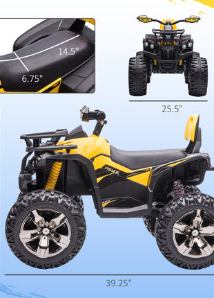 12V Kids Recharging Ride-on Electric ATV Quad w/ Realistic Headlights Wide Wheel, Yellow