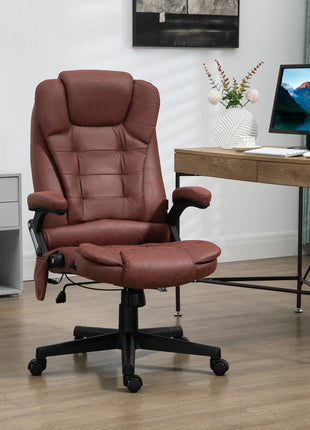 6 Point Vibrating Massage Office Chair with Heat, Microfiber High Back Executive Office Chair with Reclining Backrest, Padded Armrests and Remote, Red