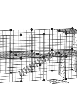 36 Panels Small Animal Playpen with Door, DIY C & C Cage for Guinea Pigs with Ramp, Portable Metal Wire Yard for Rabbit, Hedgehogs, 14 x 14 in