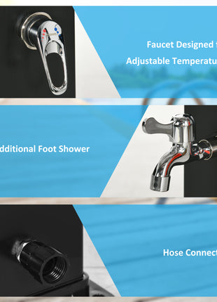 10.6 Gallons Solar Heated Shower with Free-Rotating Shower Head, Temperature Adjustment & Foot Shower, 2-Section Outdoor Shower for Backyard Poolside Beach Pool Spa, 7ft