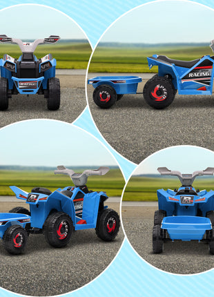 6V Electric Toy Car with Back Trailer, Forward Backward, Wear-Resistant Wheels for Ages 18-36 Months, Blue