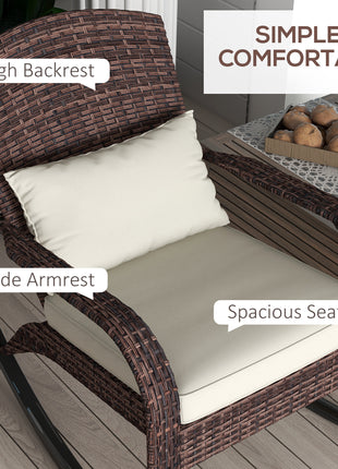 Adirondack Chair, Outdoor Wicker Rocking Chair with High Back, Seat Cushion, and Pillow for Porch, Balcony, Cream White