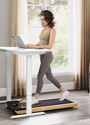 2.5HP Walking Pad, Wood Under Desk Treadmill with Remote Control, Transport Wheels and LED Display for Home Gym Office