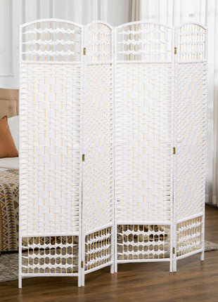 4 Panel Folding Room Divider Portable Privacy Screen Wave Fiber Room Partition for Home Office White