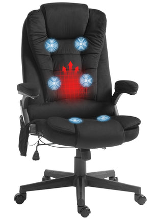 6 Point Executive Office Chair with Heat, Velvet High Back Vibrating Massage Office Chair, Black