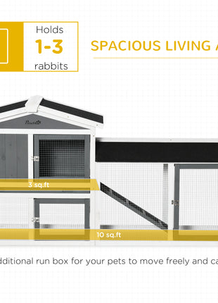 Wooden Rabbit Hutch with Run, Tray, Ramp for 1-3 Rabbits, Guinea Pigs, White