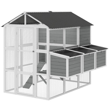 77" Large Chicken Coop for 6-8 Chickens, Outdoor Wooden Hen House Poultry Cage with Run, Nesting Boxes, Waterproof Roof