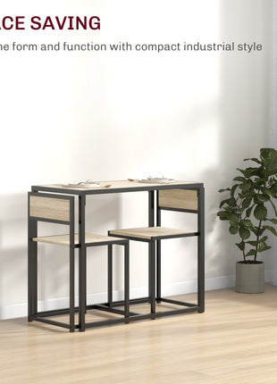 3-Piece Dining Room Set, Industrial Kitchen Table Set with Rectangular Table and 2 Dining Chairs, Oak