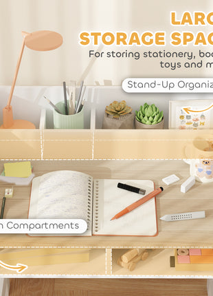 Kids Desk and Chair Set with Storage and Shelves, for Bedroom & Study Room, Gift for 3-8 Years Old, Natural Wood