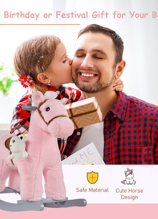 Kids Rocking Horse with Bear Toy, Plush Animal Rocker with Fun Realistic Sounds for Toddler 18-36 Months, Pink