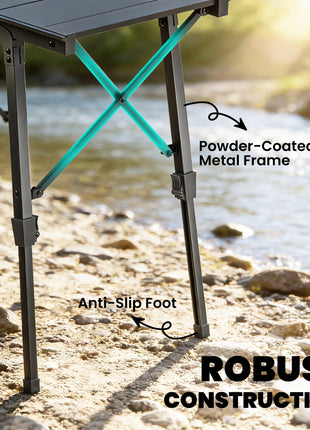 Adjustable Height Folding Picnic Table with Removable Plates, Aluminum Camping Table, Black