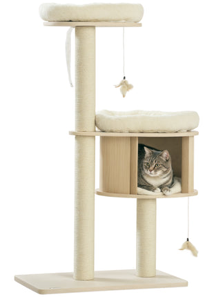 Cat Tree, 3 Level Cat Tower with Scratching Posts, Bed, Condo, Badminton Toys, for Multiple Kittens