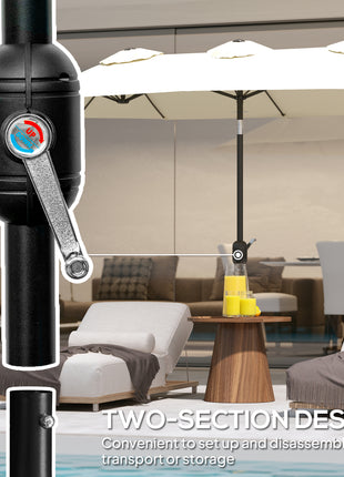 Double Sided Patio Umbrella, 9.7' Large Outdoor Market Umbrella with Push Button Tilt and Crank, 3 Air Vents and 12 Ribs, for Garden, Deck, Pool, White