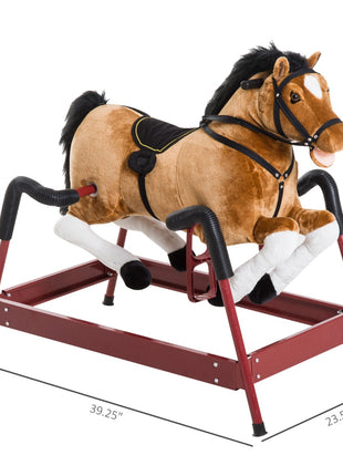 Durable Kids Plush Spring Rocking Horse, Ride On Rocking Horse with Realistic Sounds, Brown