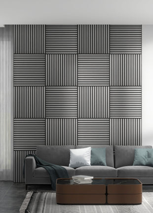 24"x24" Wood Panels for Wall, 4 Pack Acoustic Panels, Sound Absorbing Slat Wall For Interior Wall Decor, Home, Gray