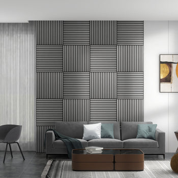 24"x24" Wood Panels for Wall, 4 Pack Acoustic Panels, Sound Absorbing Slat Wall For Interior Wall Decor, Home, Gray