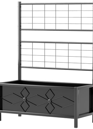 Outdoor Planter Box Galvanized Raised Garden Bed with Trellis for Climbing Vines, 35.4" x 15.7" x 47.2", Black