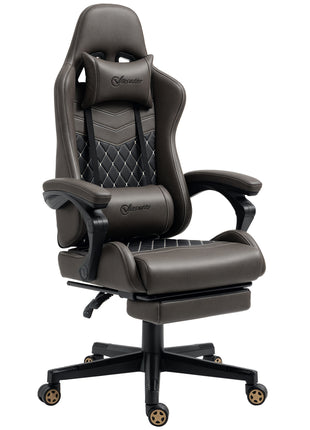 Racing Gaming Chair Diamond PU Leather Office Gamer Chair High Back Swivel Recliner with Footrest, Lumbar Support, Adjustable Height, Brown