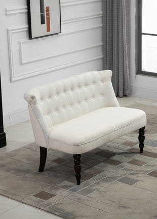 Upholstered Armless Fabric Loveseat with Button Tufted Design for Living Room with Wood Legs, Cream White