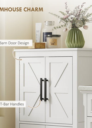 Bathroom Floor Storage Cabinet, Farmhouse Bathroom Cabinet with 4 Doors and Adjustable Shelf, White
