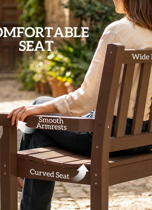 2-Person Garden Bench, HDPE Outdoor Bench with 530 lbs Capacity, Curved Seat for Backyard, Park, Porch, Lawn, Brown