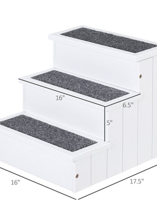 3 Step Wooden Carpeted Non Slip Pet Stairs Ramp for Cats and Small Dogs - White