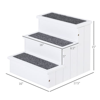 3 Step Wooden Carpeted Non Slip Pet Stairs Ramp for Cats and Small Dogs - White
