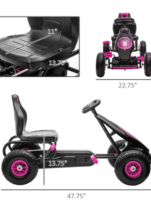Ergonomic Pedal Go Kart Kids Ride-on Toy with Tough, Wear-Resistant Tread for Boys & Girls, Ages 5-12, Pink