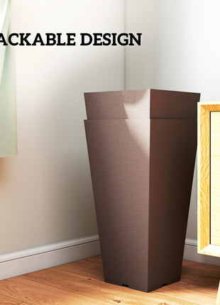 23 Inch Tall Planters for Outdoor Plants, Set of 2 Plastic Flower Pots, for Front Door Patio Garden Use, Brown