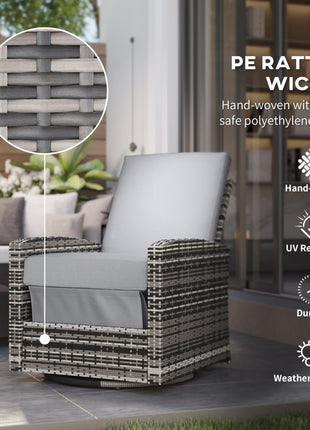 Outdoor Wicker Swivel Recliner Chair, Reclining Backrest, Lifting Footrest, 360° Rotating Basic, Water Resistant Cushions for Patio, Gray