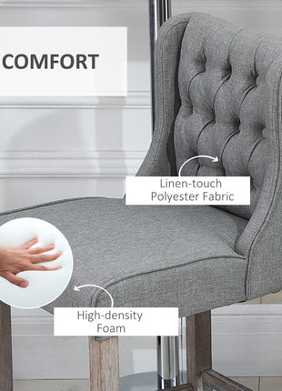 26.25" Counter Height Bar Stools, Tufted Wingback Armless Upholstered Dining Chair with Rubber Wood Legs, Set of 2, Gray