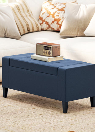 Upholstered Storage Ottoman Bench, Button Tufted Ottoman with Hidden Storage, Lift Top for Living Room, Dark Blue