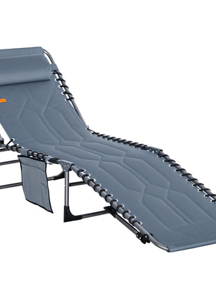 Padded Folding Chaise Lounge Chair, Outdoor 6-Level Reclining Camping Tanning Chair with Headrest for Beach, Yard, Patio, Pool, Gray