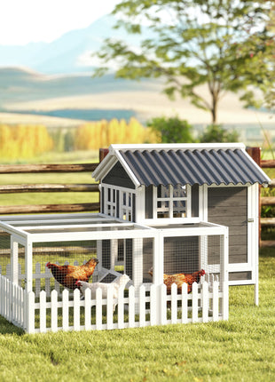 Wooden Chicken Coop with Run for 1-2 Chickens, 68" x 59" x 42"