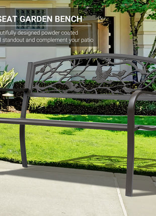 50" Vintage Bird Pattern Garden Cast Iron Patio Bench - Brown