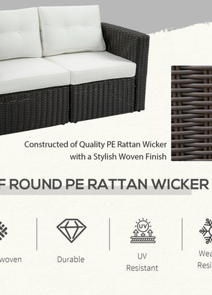 2 Piece Patio Wicker Corner Sofa Set, Outdoor PE Rattan Furniture, with Curved Armrests and Padded Cushions for Balcony, Garden, or Lawn, Beige