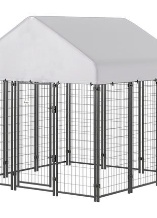 Outdoor Dog Kennel with Roof, 6' x 6' x 6' Heavy Duty Welded Wire Dog Playpen Enclosure with Escape-proof Lock