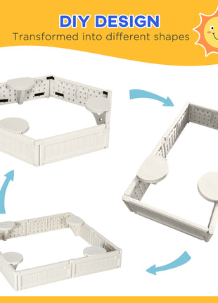 Kids Outdoor Sandbox with Cover Garden Bed, Easy Assembly for Backyard, Cream White, 48.5" x 48.5" x 8.25"