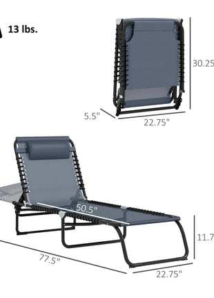 Folding Chaise Lounge Pool Chair with 4-Position Reclining Back, Breathable Mesh & Bungee Seat, Gray
