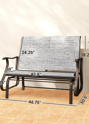 2-Person Outdoor Glider Bench，Patio Glider Loveseat Chair with Powder Coated Steel Frame，2 Seats Porch Rocking Glider for Backyard, Lawn, Garden and Porch, Mixed Gray
