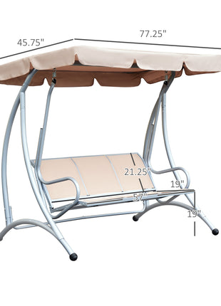 3-Seat Outdoor Porch Swing Chair, Patio Swing Glider with Adjustable Canopy, Breathable Seat, and Steel Frame for Garden, Poolside, Backyard, Beige